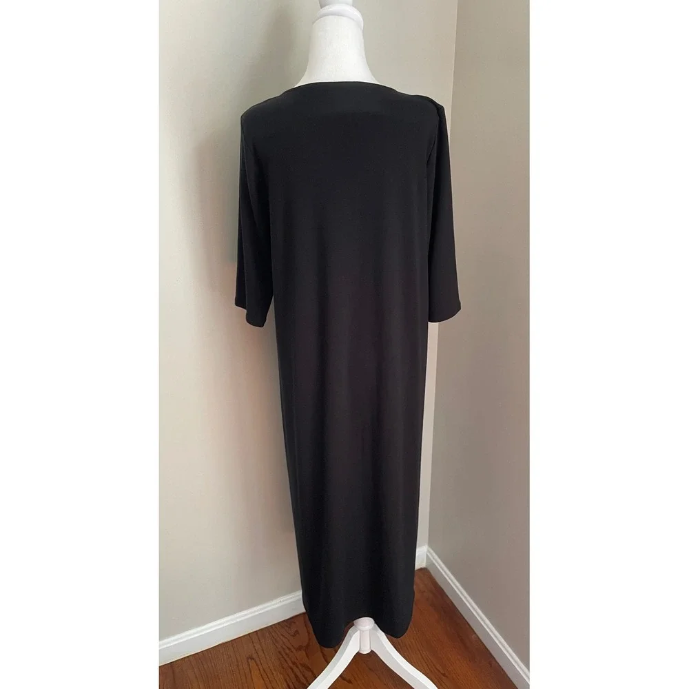 Pure Jill Luxe Tencel M Petite Dress Black VNeck Midi Minimalist 1/2 Sleeve Soft